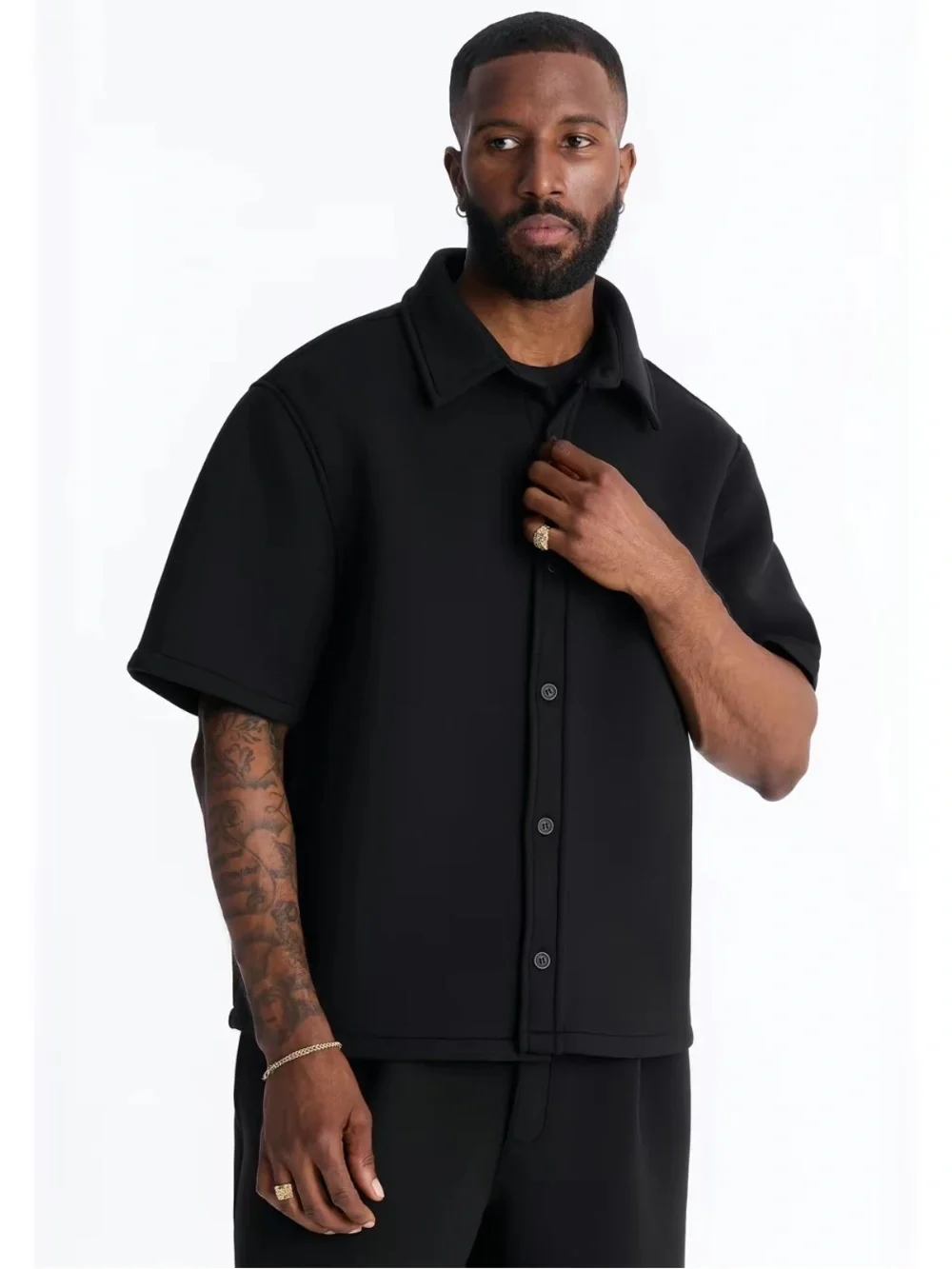 Relaxed Arclight Interlock Short Sleeve Shirt and Shorts set - Black